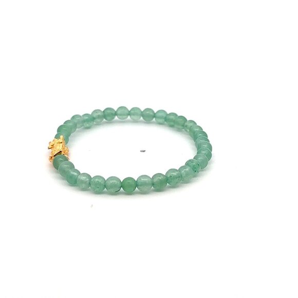 18K Gold Pixiu Piyao Bracelet Gemstone Mini Beads Aventurine 4mm - Picture 3 of 5